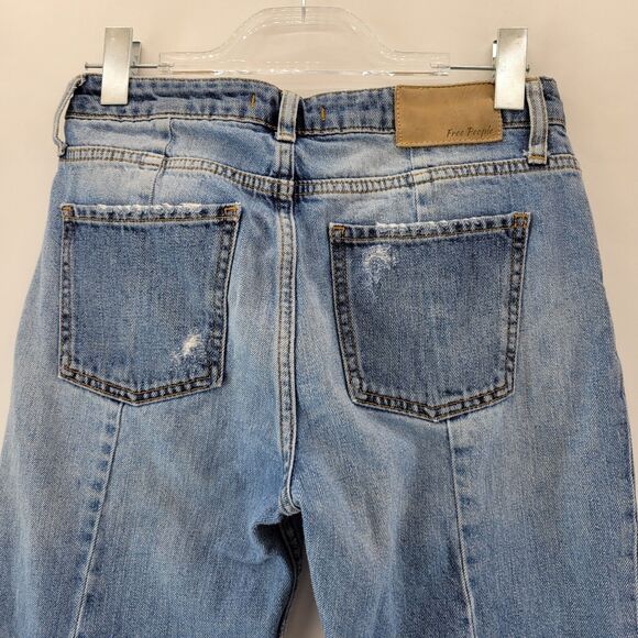 Free People Jeans Womens 27 Two Tone Straight Leg Crop Distressed Hippie Boho - Picture 6 of 12